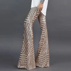 Sequin High Waist Skinny Flare Pants Streetwear Wild Basic Slim 2025 Trend Patchwork Casual Summer New Women's Pants