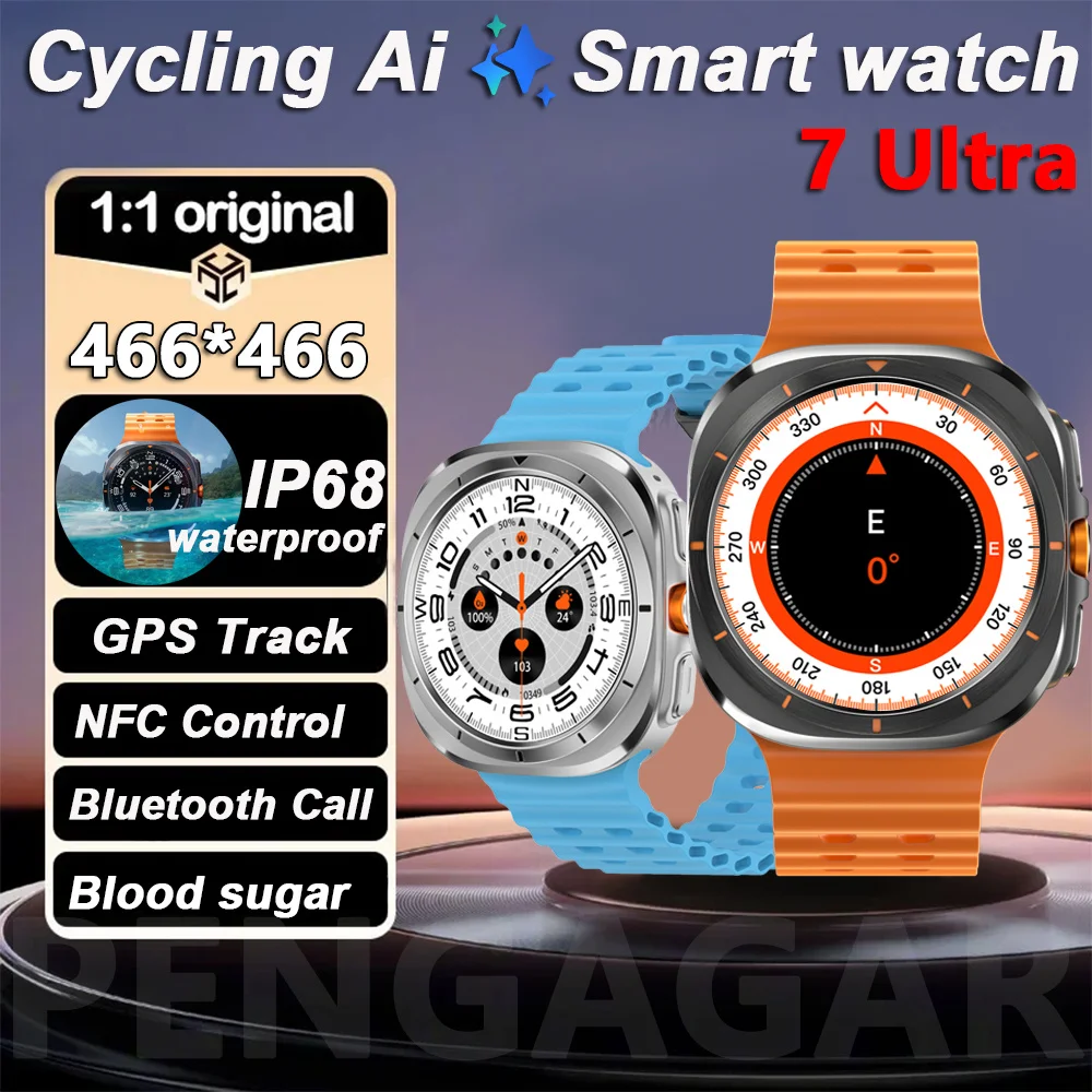2025 New Watch 7 Ultra Smart Watch Men 32GB Memory Video GPS NFC 47mm AMOLED Fitness Waterproof Sport Tracker Health Smartwatch