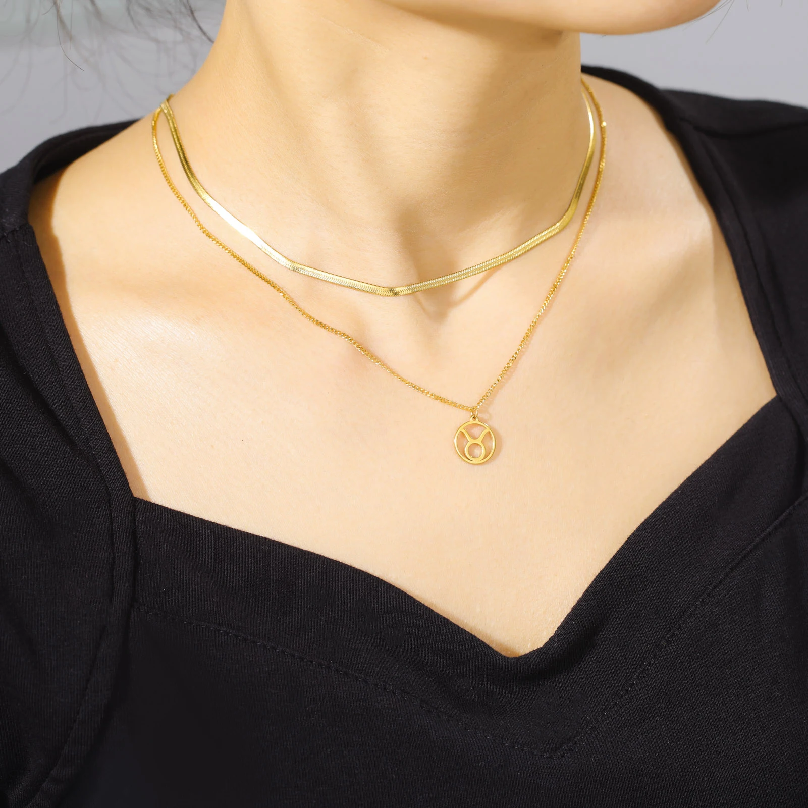 قلادة كوكبة من الفولاذ المقاوم للصدأ للنساء ، قلادة عملة معدنية ، سلسلة ثعبان متعددة الطبقات ، قلادة برج ، هدية مجوهرات ، فتاة