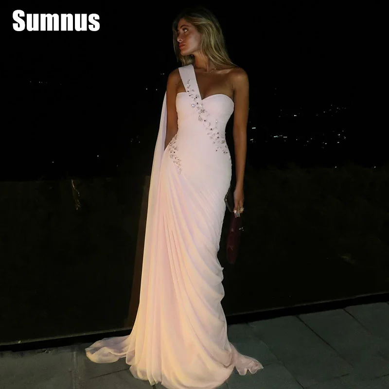Sumnus – robe de bal sirène rose élégante, asymétrique épaule dénudée, sans manches, longueur au sol, robes de soirée personnalisées