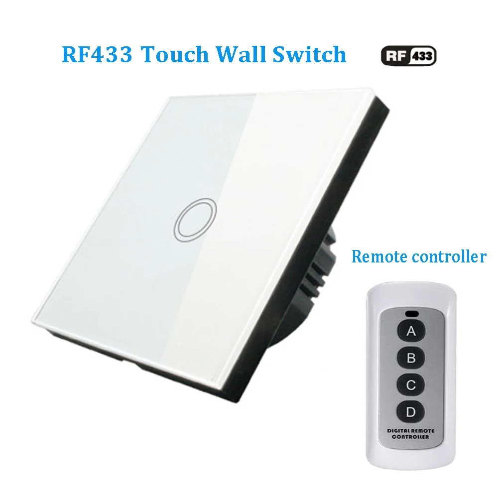 1gang Touch Wall Switch 433Mhz With Glass Panel Eu Standard No Neutral Wire Wireless Remote Controller RF433