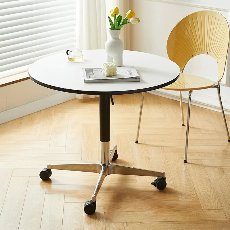 

Подъемный круглый стол в средневековом стиле, скандинавский простой современный круглый журнальный столик для маленькой квартиры, диван, подвижный обеденный стол