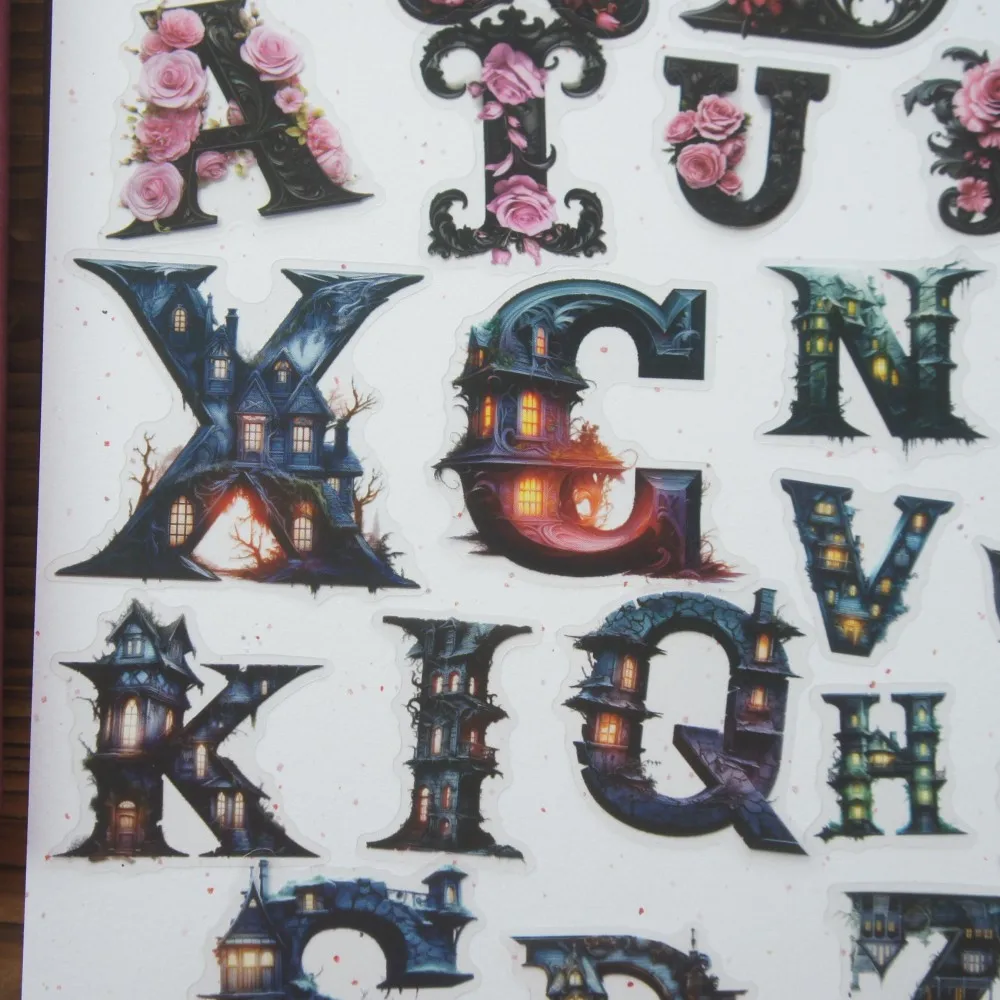 

26pcs Gothic Style Castle Spider Web Letter Alphabet Style PVC Sticker Scrapbooking DIY Wedding Gift Tag Decoration