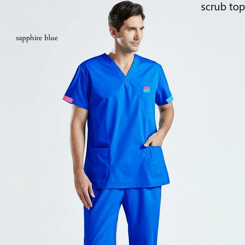 Plug Size Medical Uniforms Men Scrub Top Cotton Short Sleeve Nursing Clothes Doctor Workwear Veterinary Overalls Hospital Scrubs