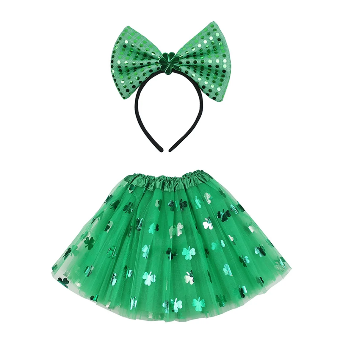 Ireland Saint Patricks Day Green Tutu Skirt Shamrock Sequins Mesh Tulle Petticoat Fancy Dress Up St. Patricks Day -B