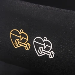 EUEAVAN 5pcs Fitness Equipment Dumbbell Charms Sports Gym DIY Stainless Steel Charm Pendant Necklace Jewelry Making Supplies