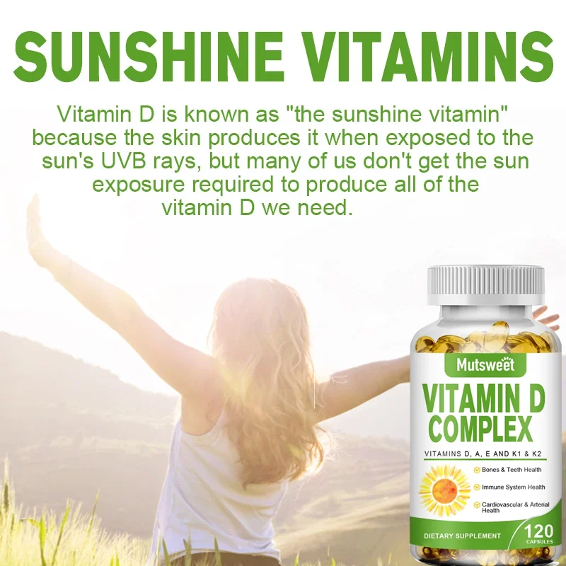 MUTSWEET Vitamin D3 2000 IU Vit Complex Promote Repair Flexibility and Mobility Functions Vegan Non-GMO High Absorption VitaminE