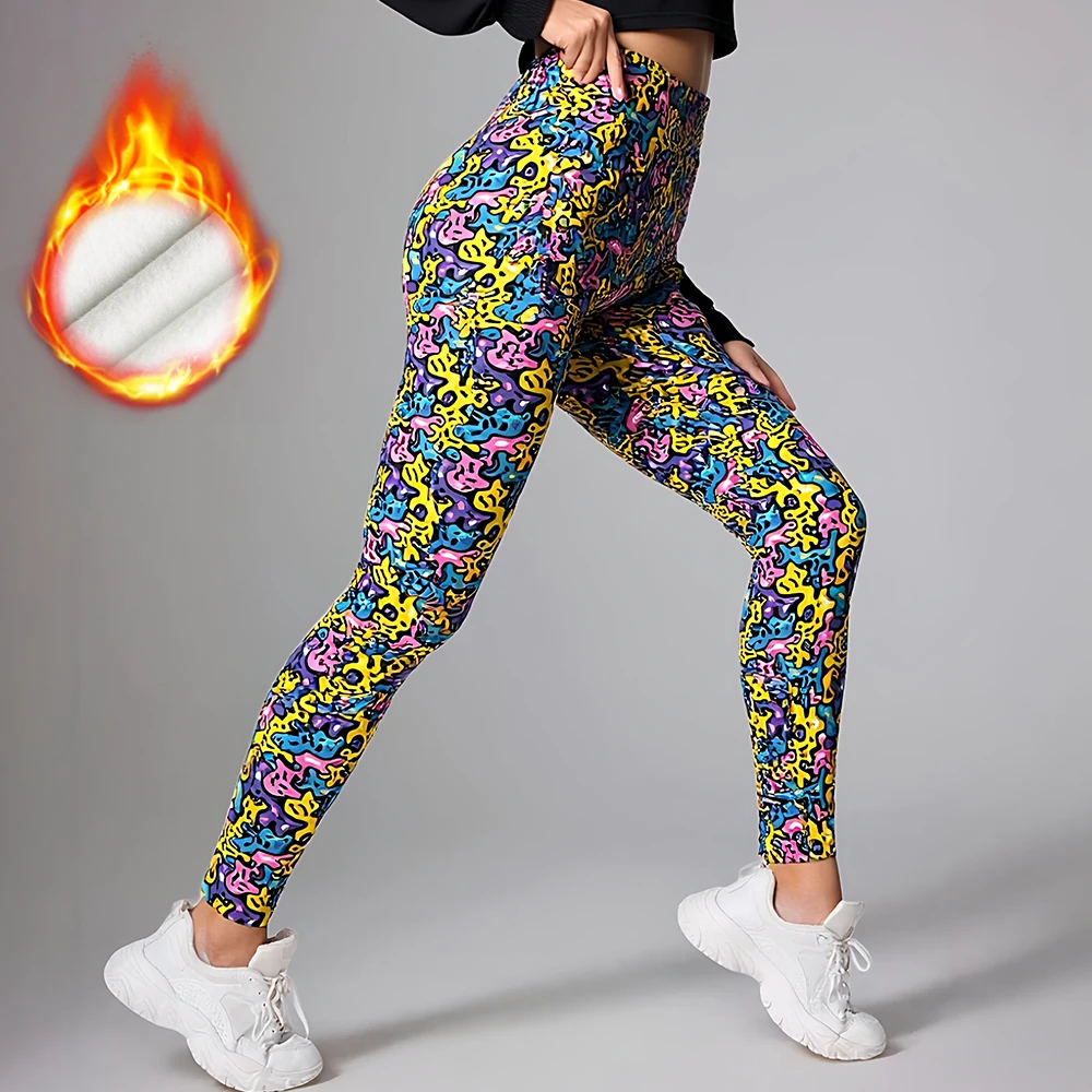 

Mia Muse Autumn Leggings 2025 Women's Ventilate Doodle Printing High Waist Sporty Ankle Daily Leggings