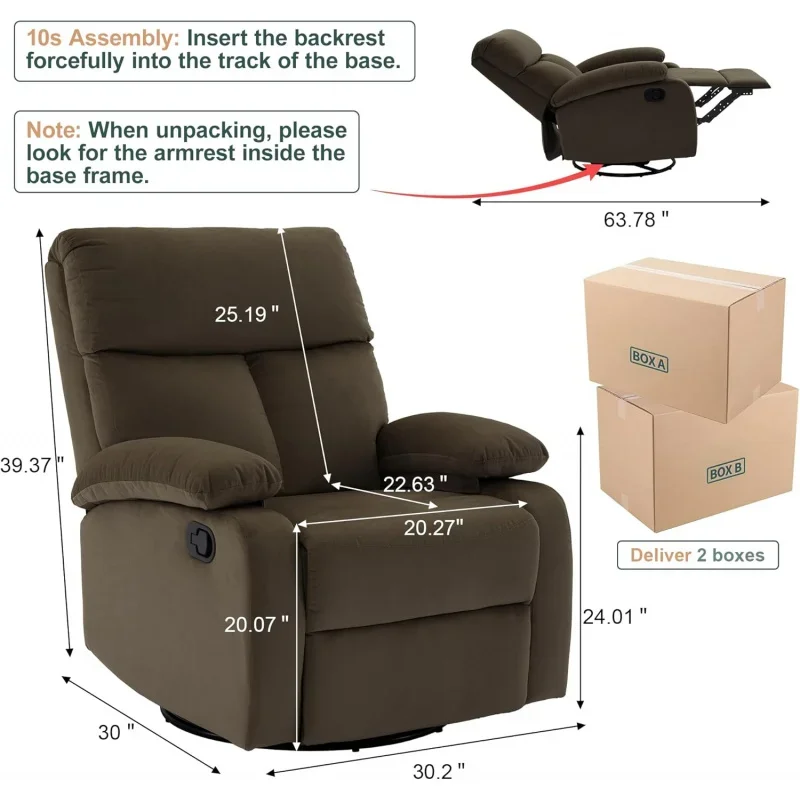 Swivel Rocker Recliner Adults, Rocking Small Recliner Chair for Spaces, Small Living Room, RV