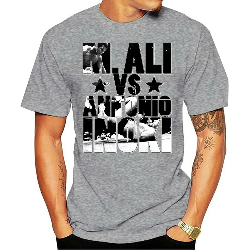 M. Ali vs Antonio Inoki boxinger wrestle western eastern T-Shirt Black Men Funny casual streetwear hip hop printed T shirt