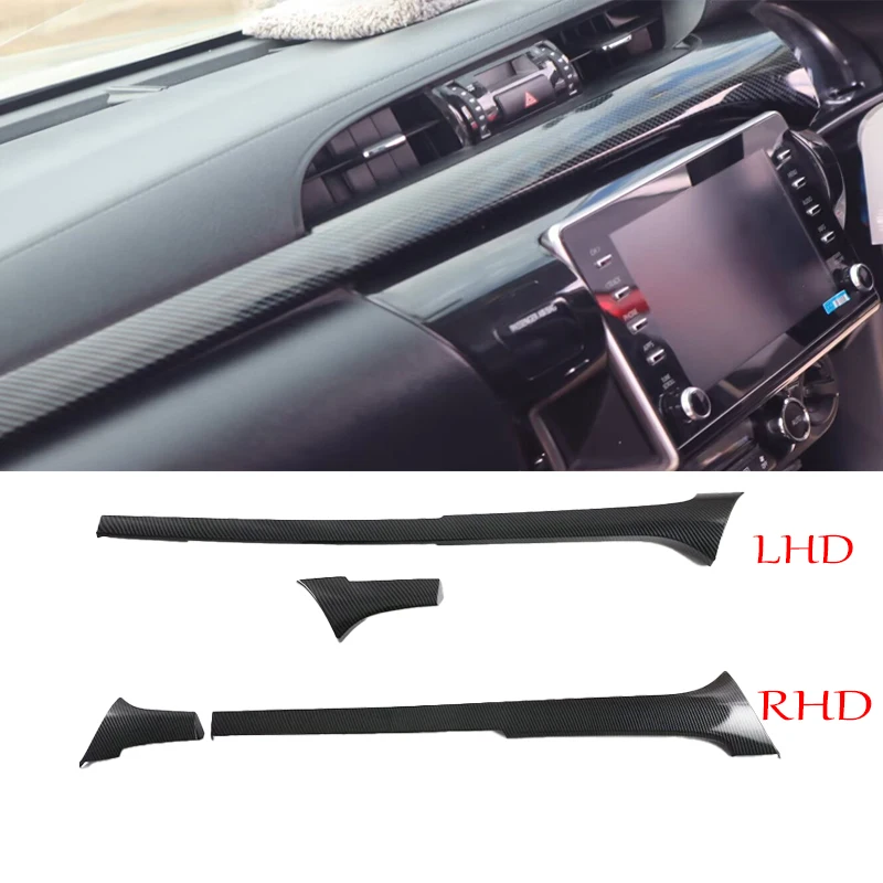 For Toyota Hilux Hilux REVO 2024 2025 ABS Carbon Fiber Front dashboard Panel Strip Cover Center Control Panel Cover Trim styling