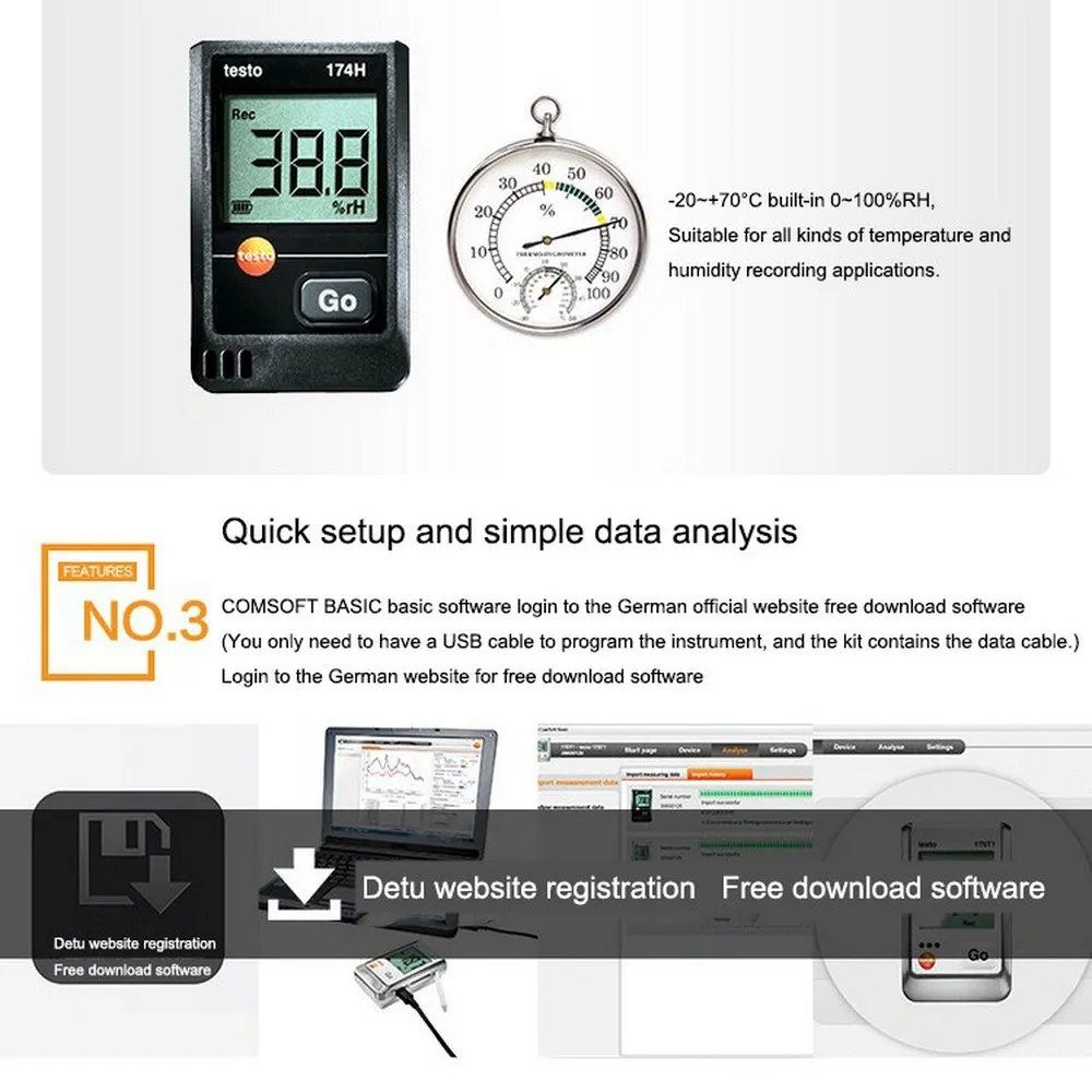 Testo 174H Temperature And Humidity Meter Tester Record Mini Data Logger Storage Temperature -40 To +70°C