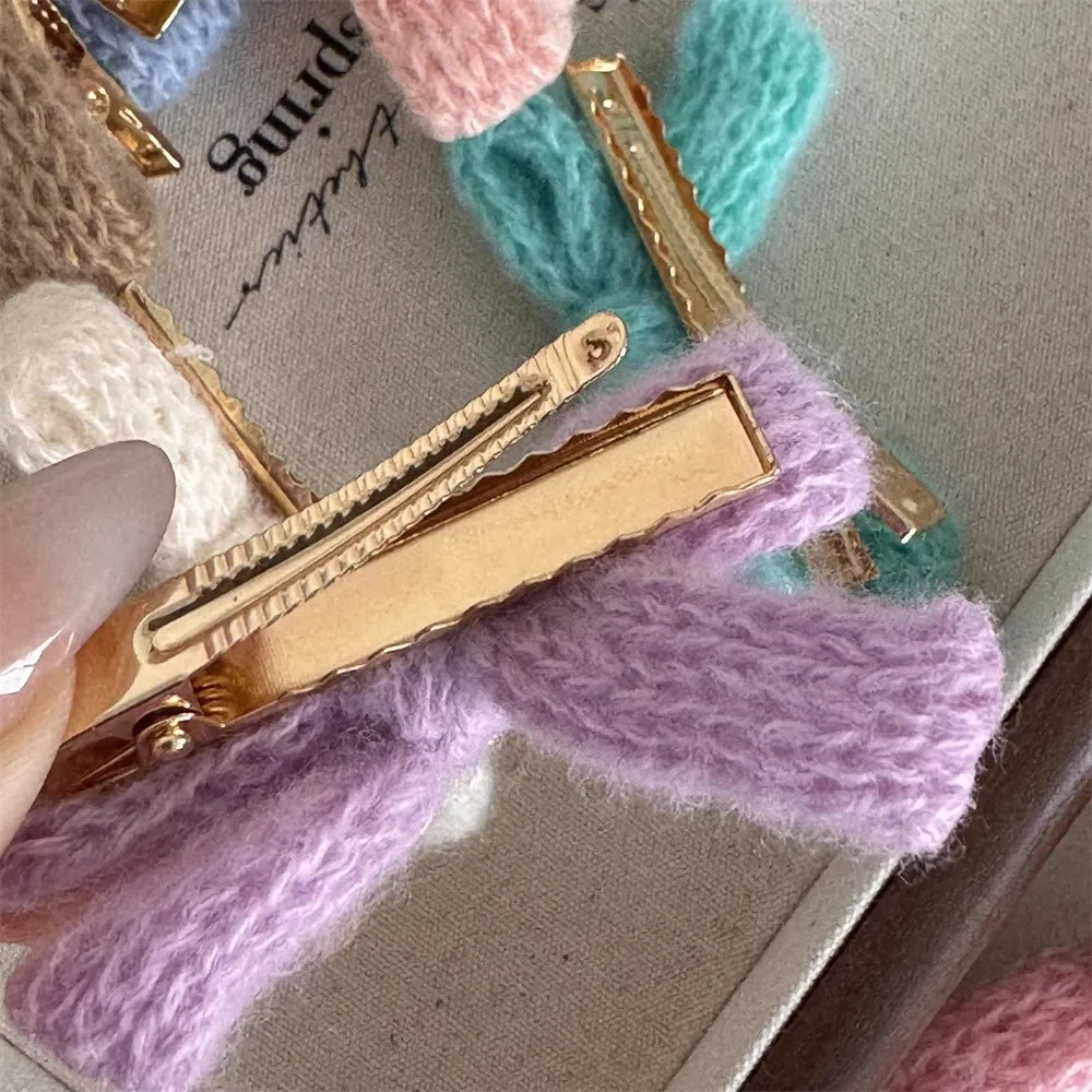 New Colorful Plush Bow Hairpin, Side Clip Wool Cute Ponytail Hairpin Girls Women Headwear Hair Styling Tools Accessories