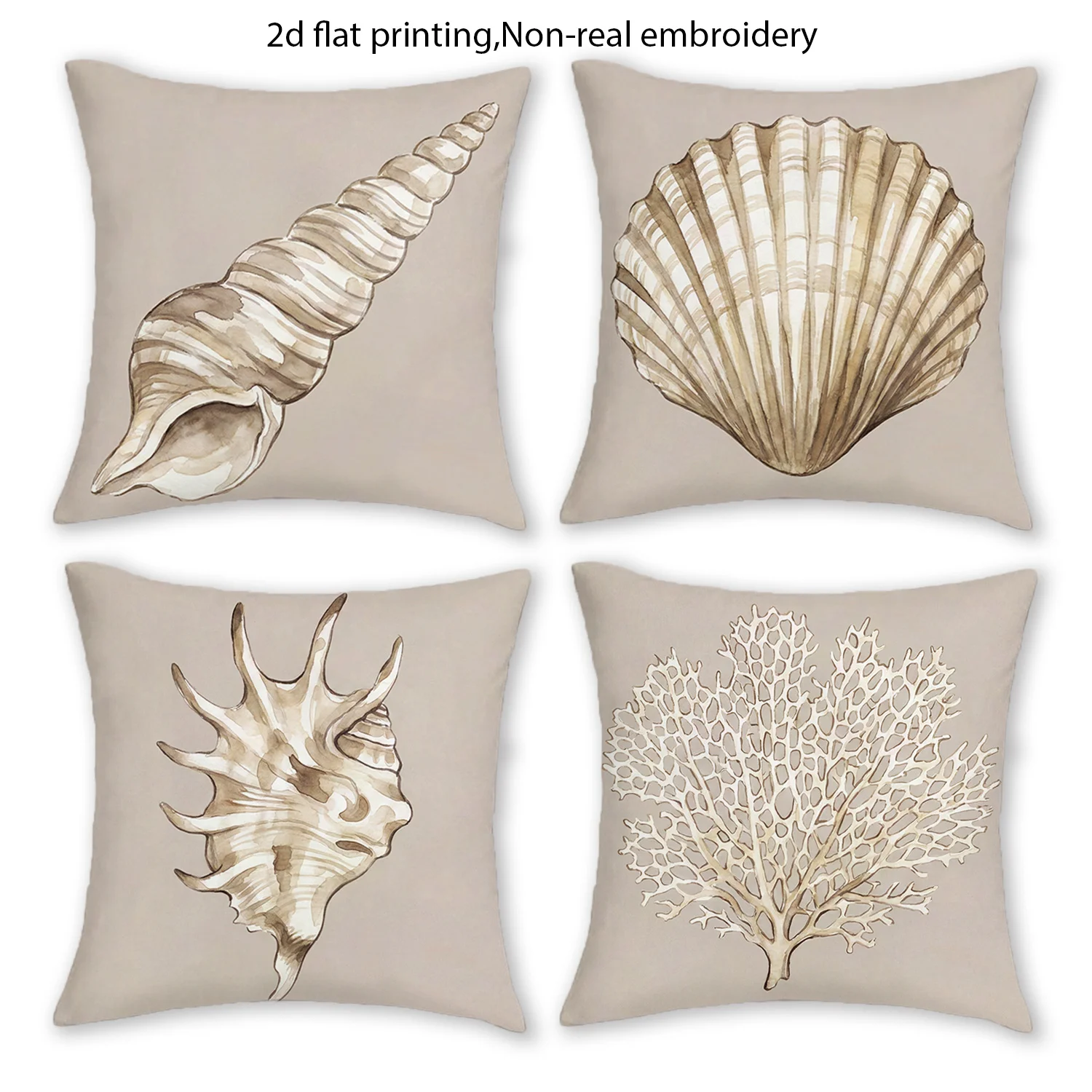 4PC Beach Shell Seascape Throw Pillow Covers Set Coastal Nautical Ocean Decor Accent Cushion for Sofa Bed