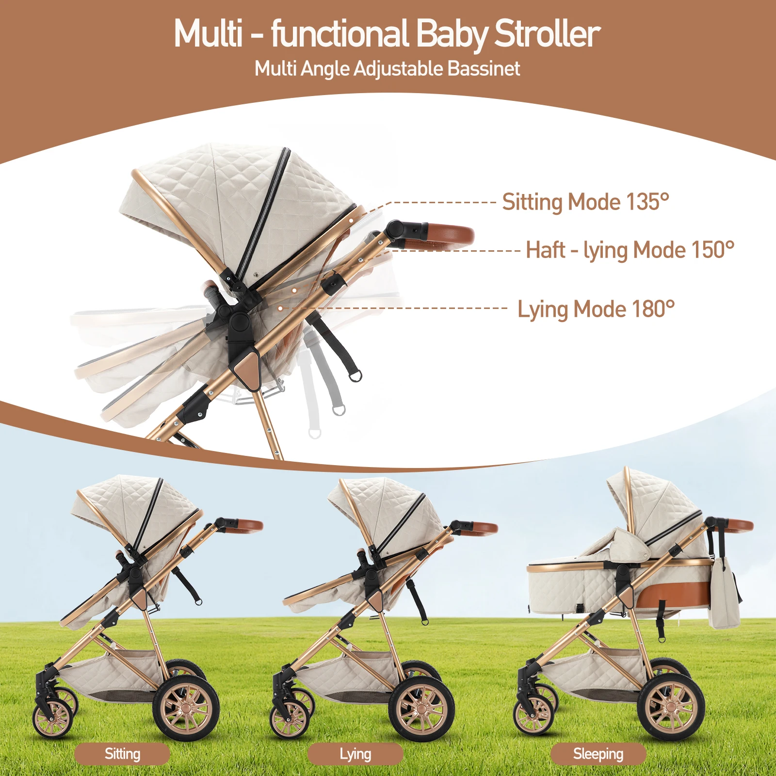 Baby Stroller 3 in 1 Multifunctional Stroller Easy Folding Travel Portable Baby Carriage Safety Seat EU warehouse