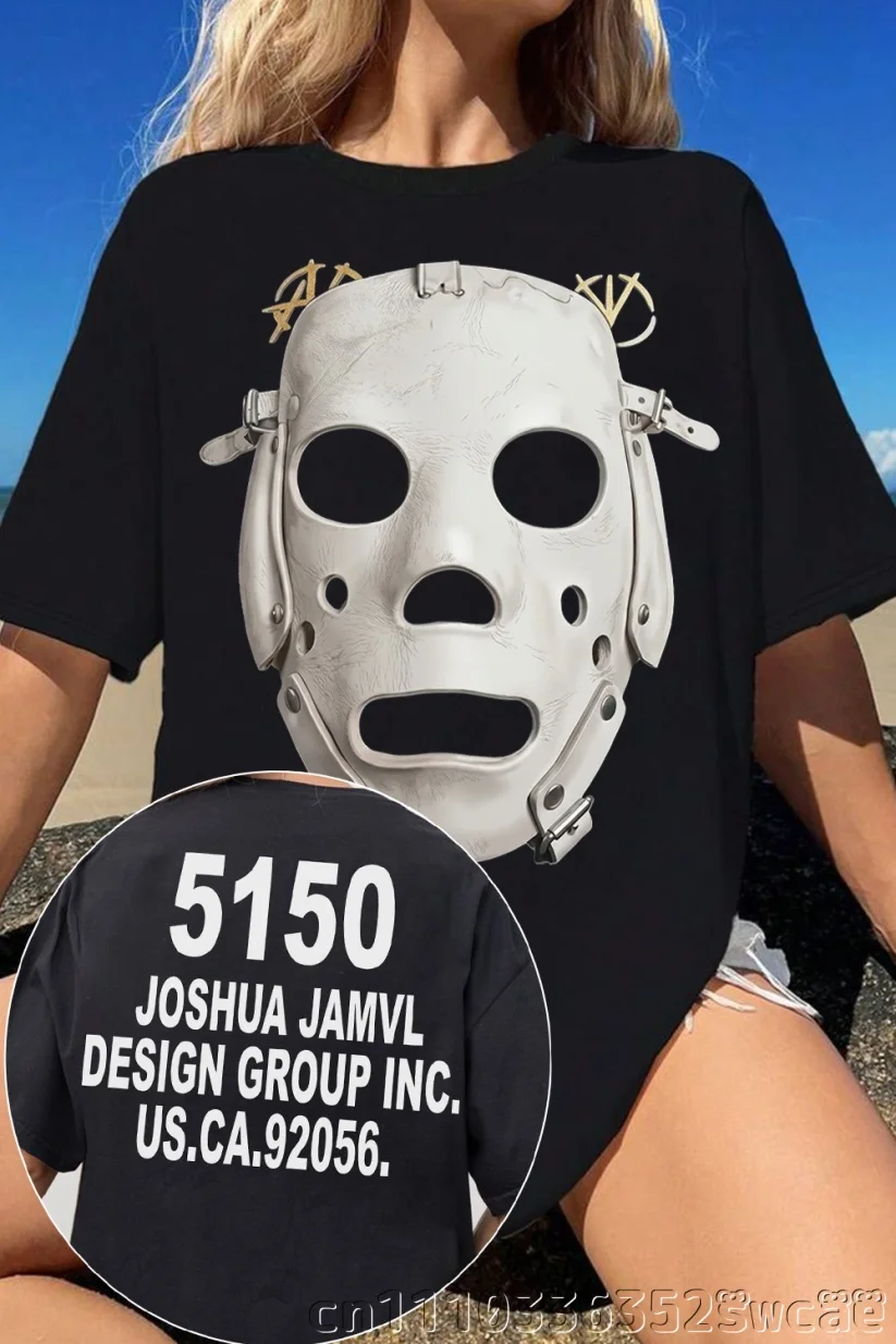 New Cartoon Graffiti Bow Print Fan BTS Jersey Retro Mask Portrait Number Character Loose Trendy Short Sleeve Top FamilyMatching