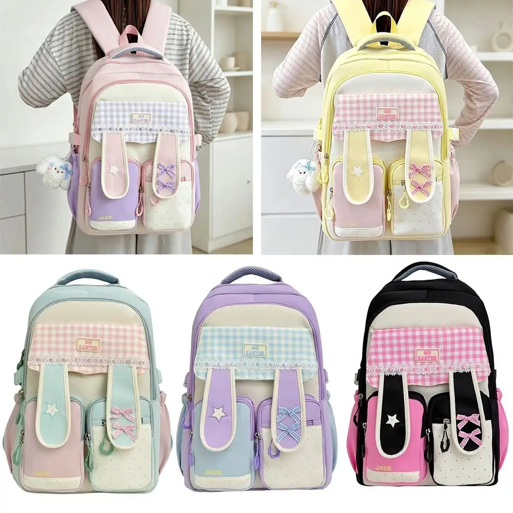New Lace Detail Bunny Ear Backpack Bunny Ear Lightweight School Bag Sweet Style Large Capacity Student Backpack Travel Use