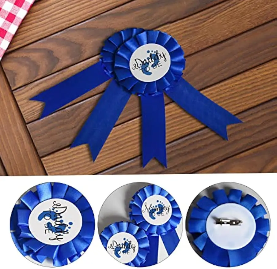 Daddy to be Tinplate Badge Pin  New Dad Gifts Gender Reveals Party Baby Boy Blue Rosette Button Baby Celebration
