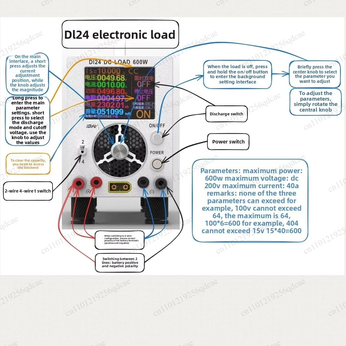 DL24 Digital Display Electronic Load Voltage Ammeter Battery Capacity Power Aging Discharger, Aluminum Alloy Housing