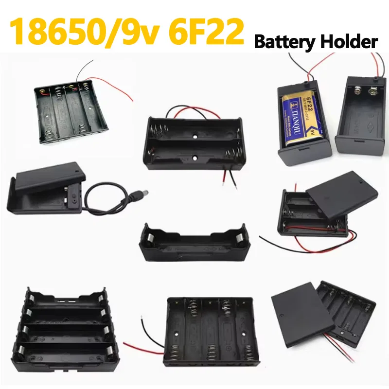 1PC18650 With Switch And Cover Battery Holder 1/2/3/4/Section 9v 6F22 Stacked Square Battery Holder DIY Experiment Welding Free