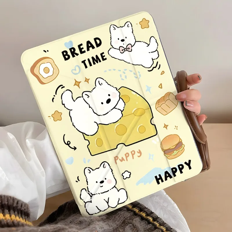 かわいいチーズ子犬ケース-ipad-mini7-air7-air6-11インチタブレットケース-11th-a16-10th-109-air5-air2-97インチ-三つ折りアクリルカバー