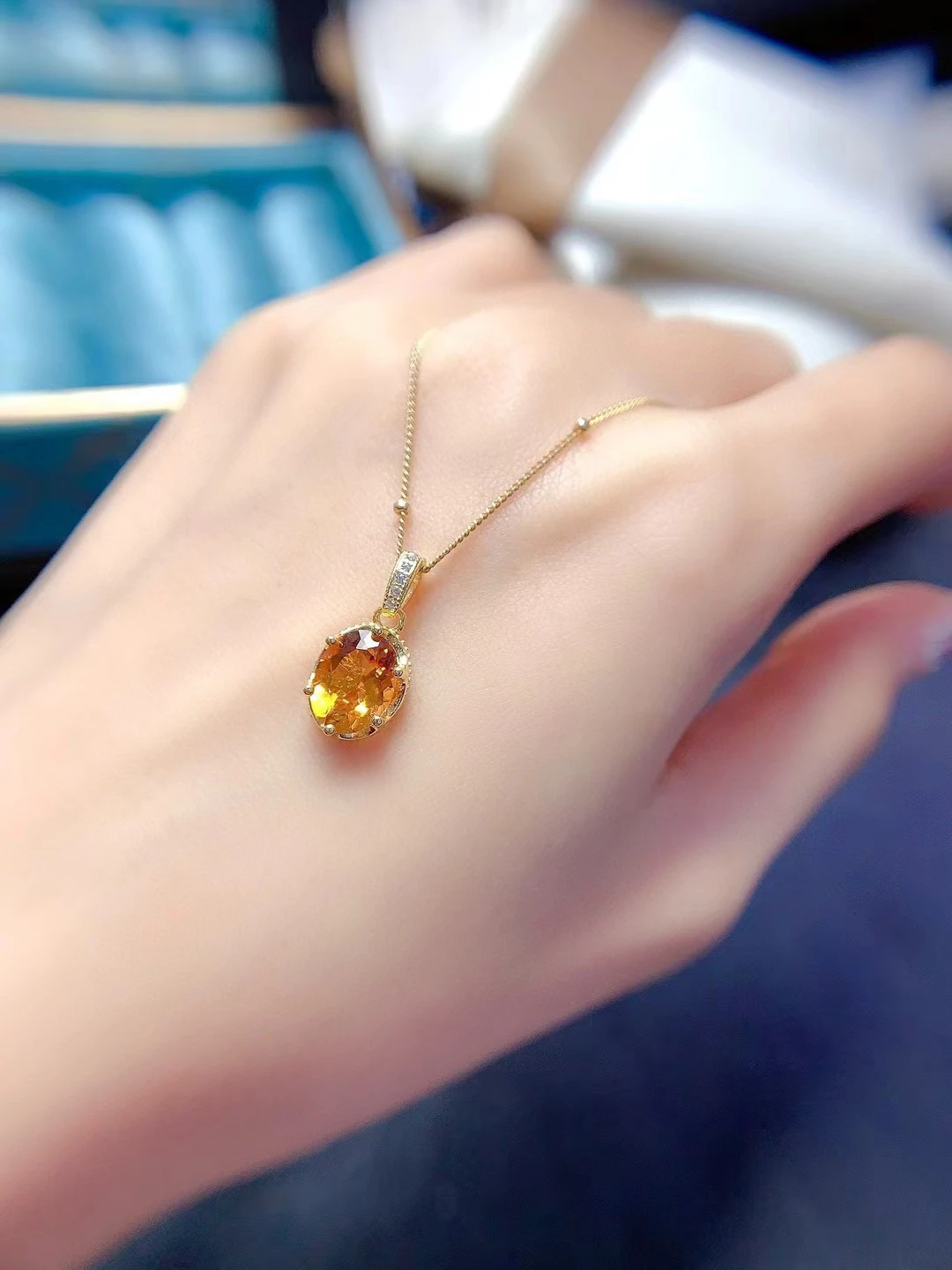 Pure Natural Citrine Pendant for Woman 7mm*9mm 2ct VVS Citrine Necklace Pendant 925 Silver Crystal Jewelry