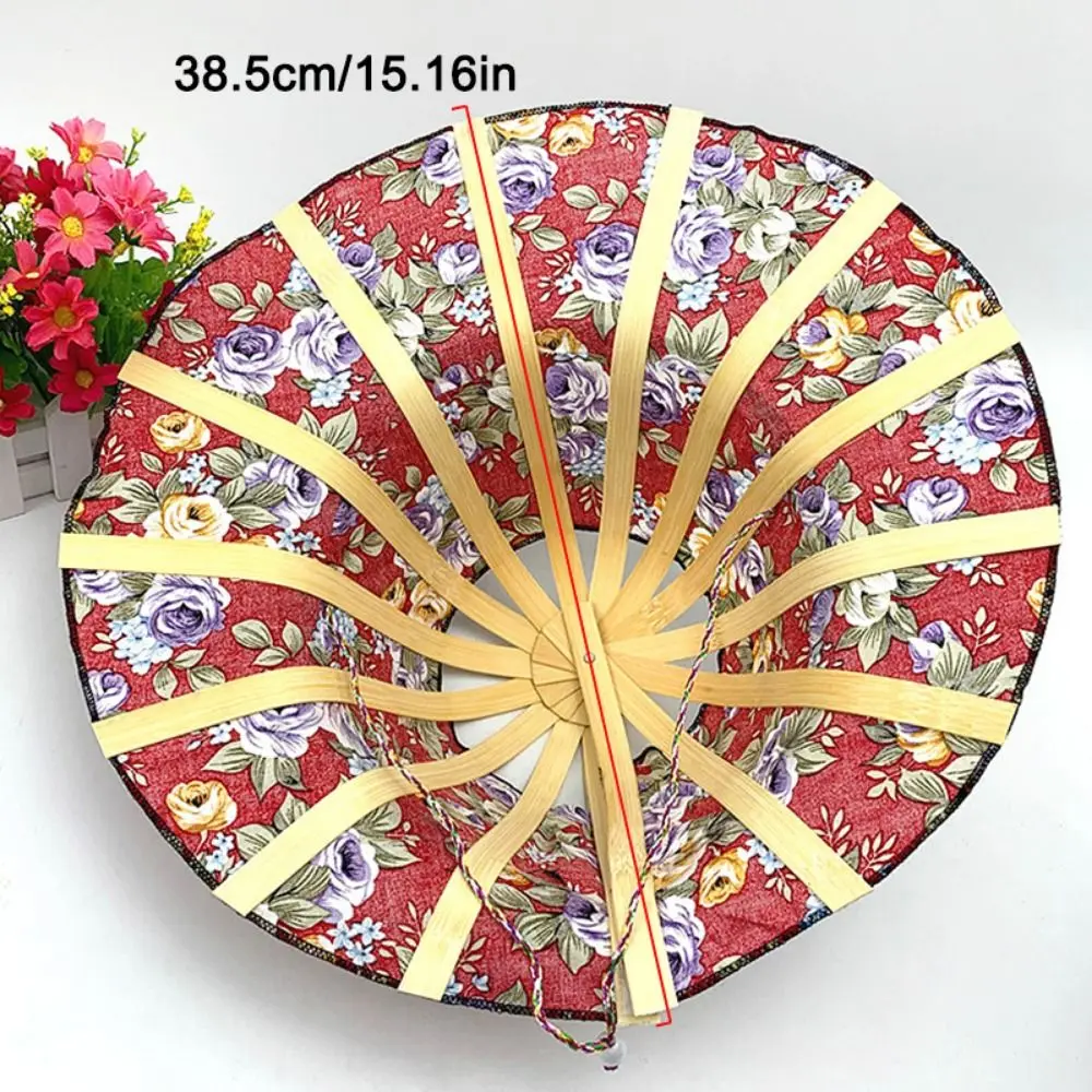 หมวกทรงพัดพับได้สำหรับผู้หญิงเดินทางชายหาดแบบพกพาได้ผ้าไหมไม้ไผ่ปีกกว้างพับได้ป้องกันแสงแดดทนทาน