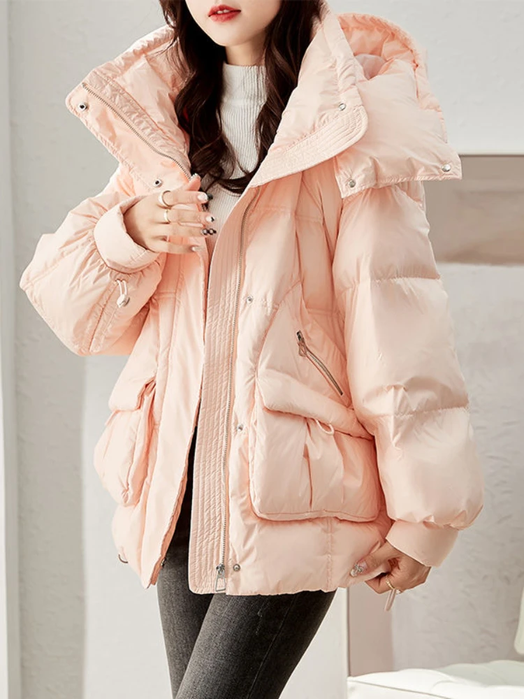 Parka casual feminina com capuz, jaqueta solta de inverno, jaqueta curta de algodão acolchoada, casaco coreano, novo, 2024