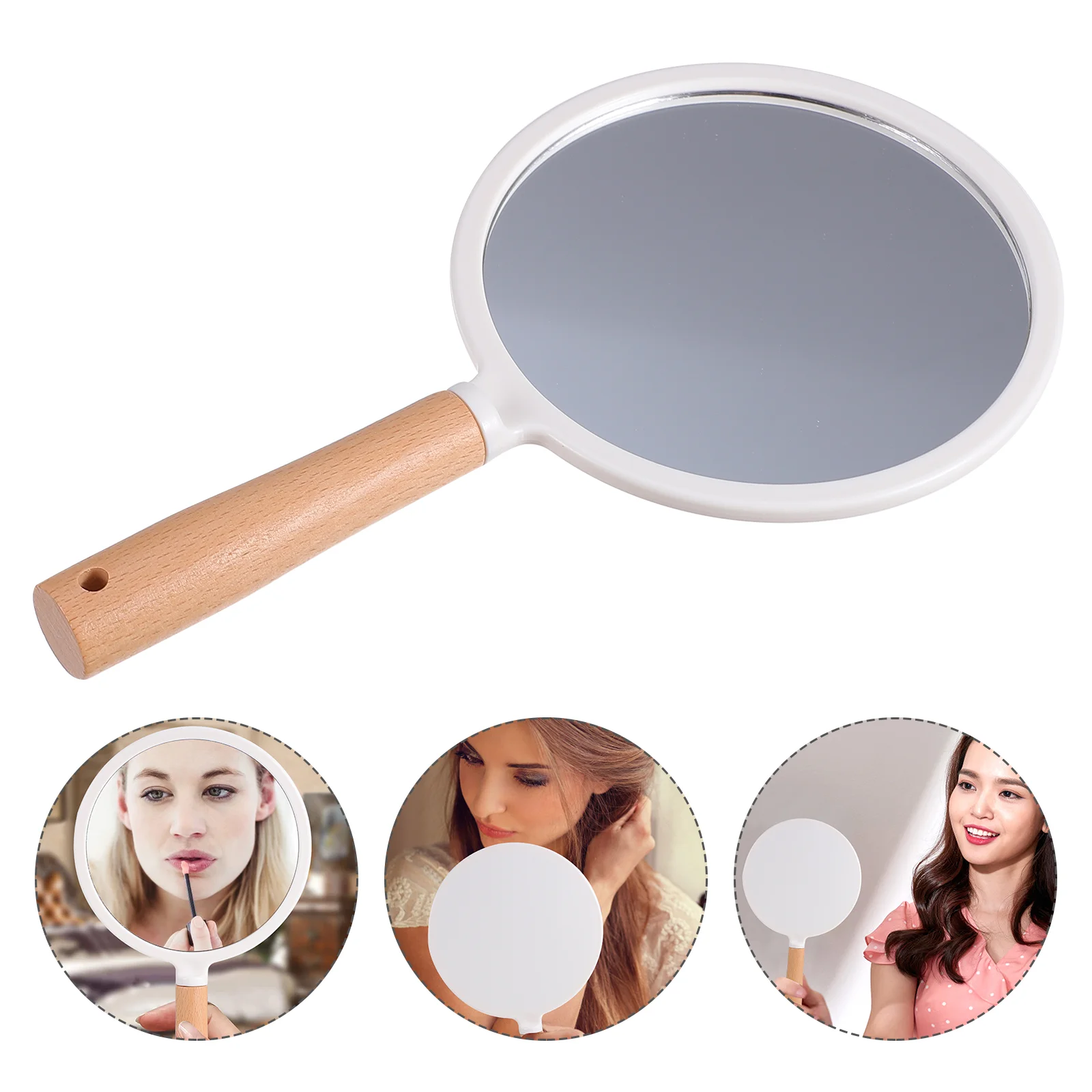 Handle Mirror Vanity Handheld European Style Women Makeup White Barber Salon