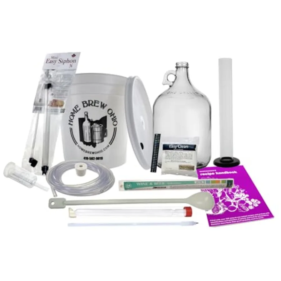 

15 Piece One Gallon Wine Making Equipment Kit for Home Use Stainless Steel Silver Fermentation and Bottling Tool