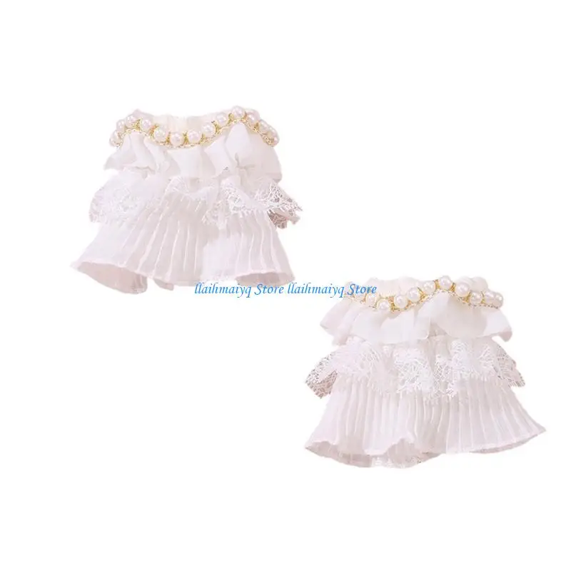 573B Elaborate Pearls Wrist Cuffs Detachable Wristband Elegant Pleated Lace Brim False Wristband for Sweater Accessories
