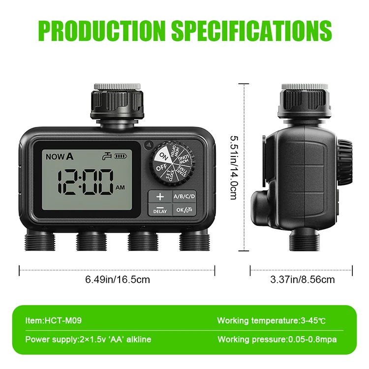 2025년형 새로운 디자인 야외 농업 자동 탭 타이머 다이얼 정원 물 타이머 관개 컨트롤러 (4개 구역 포함)