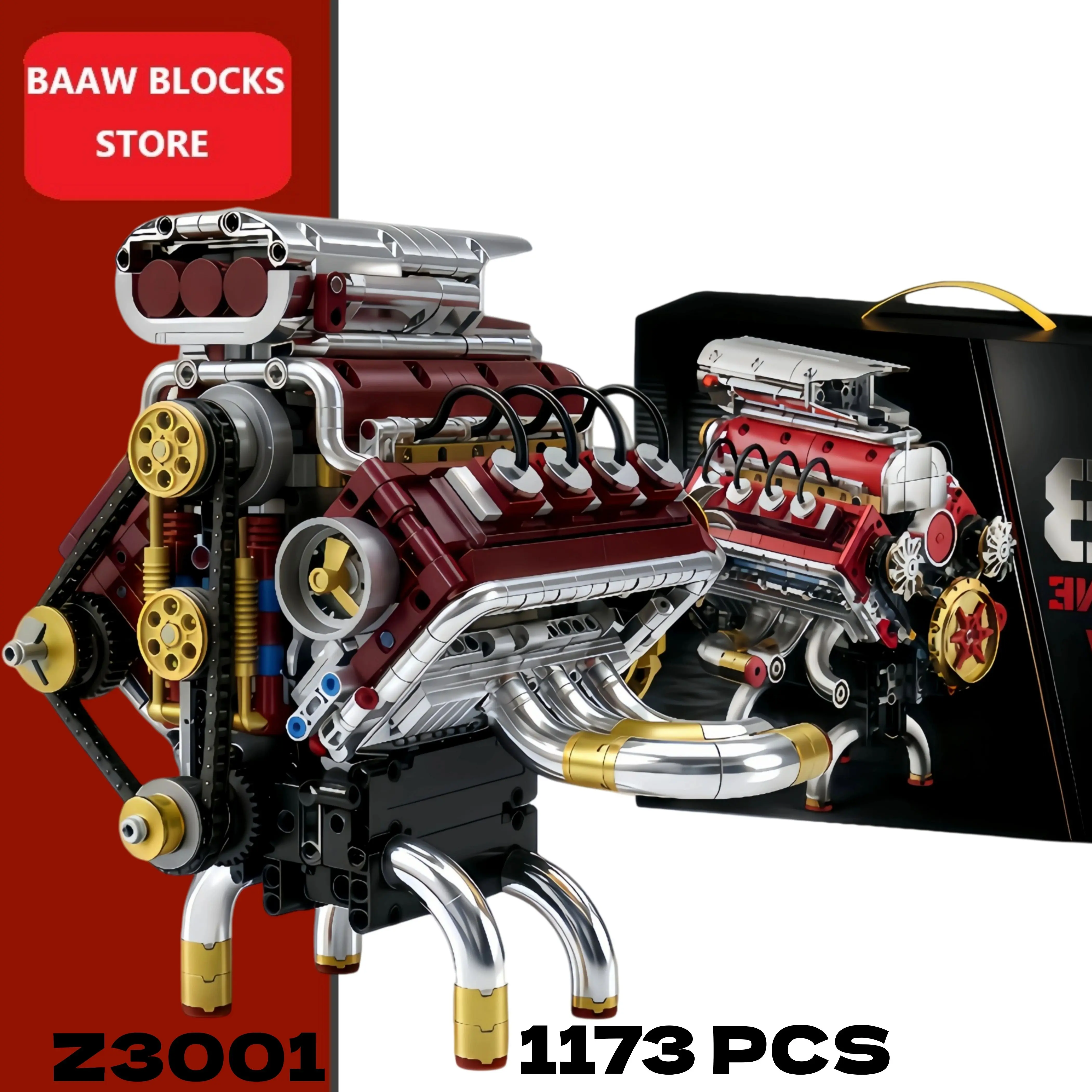 1176PCS Supercar V8 Engine Model Building Block Kits MOC Bricks Block Toys Motor Drive Creative Puzzle Toy for Kid Holiday Gifts