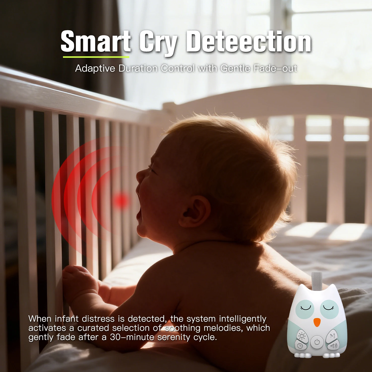 Машина с белым шумом для детского сна, 30 успокаивающих звуков, портативная звуковая машина с ночным светом, таймером, перезаряжаемый датчик плача