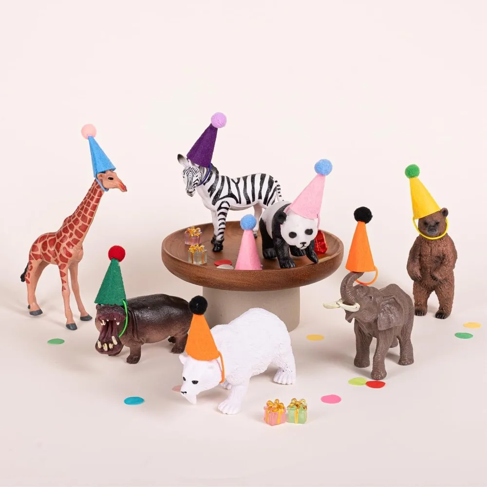12Pcs Mini Party Hats for Stuffed Animals Figures Toys Dinosaur Tiny Hats Crafts Doll Party Decor Adjustable Cone Hat with Tinsel Pom Pom Birthday Cake Toppers - view 3