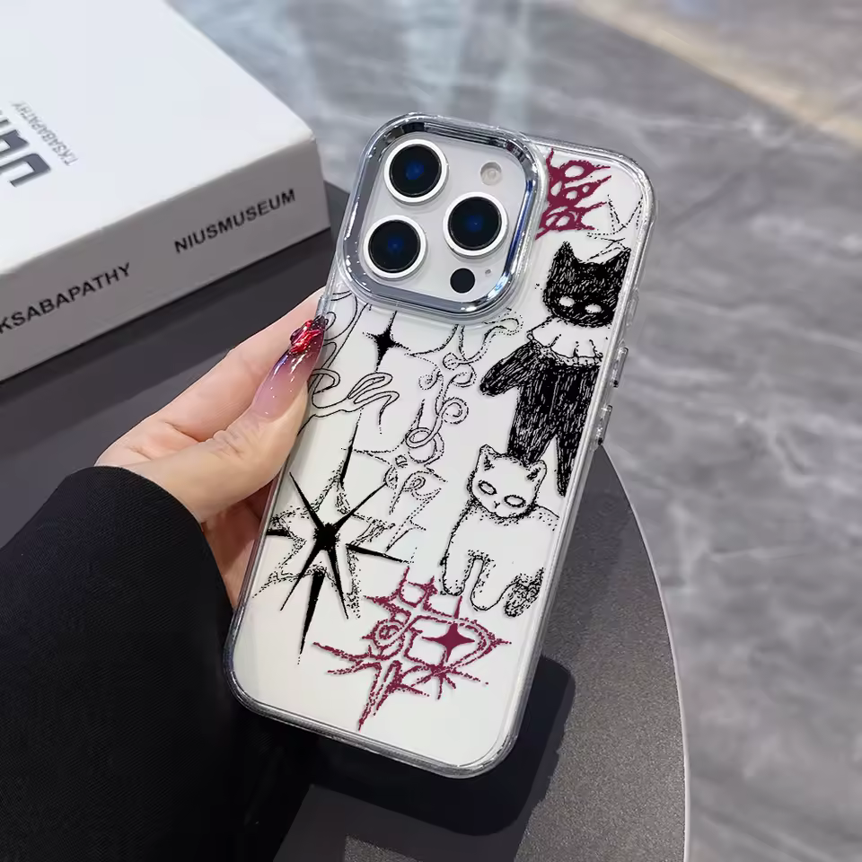 Coque de téléphone chaton croquis chat noir, étui souple Transparent pour iPhone 17 16e 16 15 14 13 12 11 mini Pro Max X XR XSMAX 8 Air Plus - AliExpress 202192403