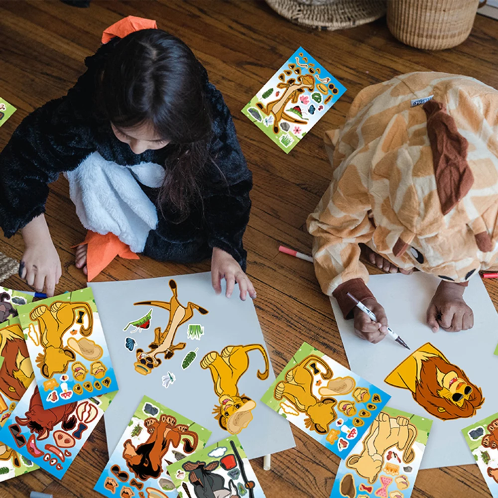 8/16Sheets Make-a-Face Disney The Lion King Children Puzzle Stickers Game Jigsaw For Boys Girls Finny Children Educational Toys