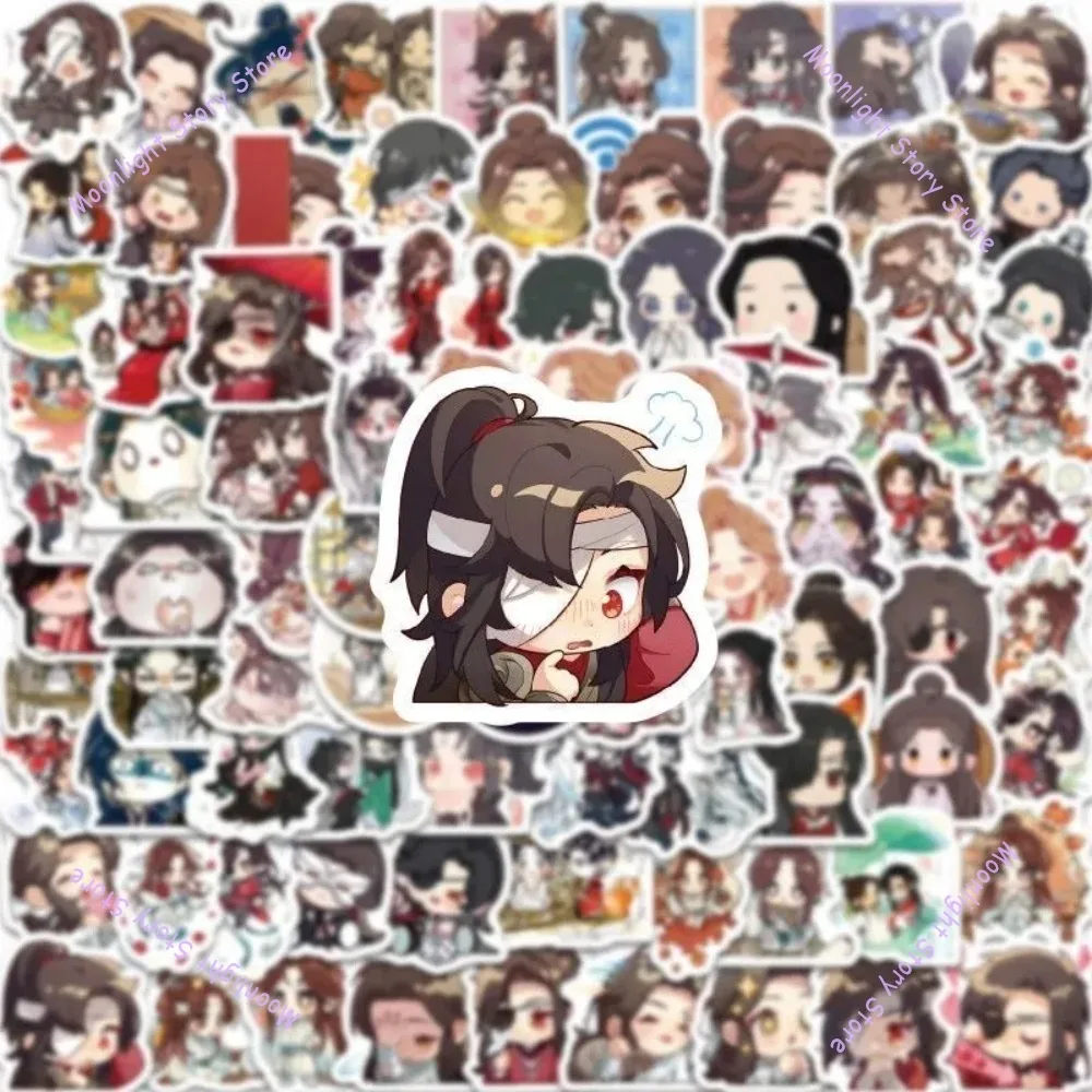

Наклейки Heaven Official's Blessing, 100 шт., Hua Cheng Xie Lian для ноутбука, компьютера, украшения телефона, аксессуары в стиле аниме Chibi