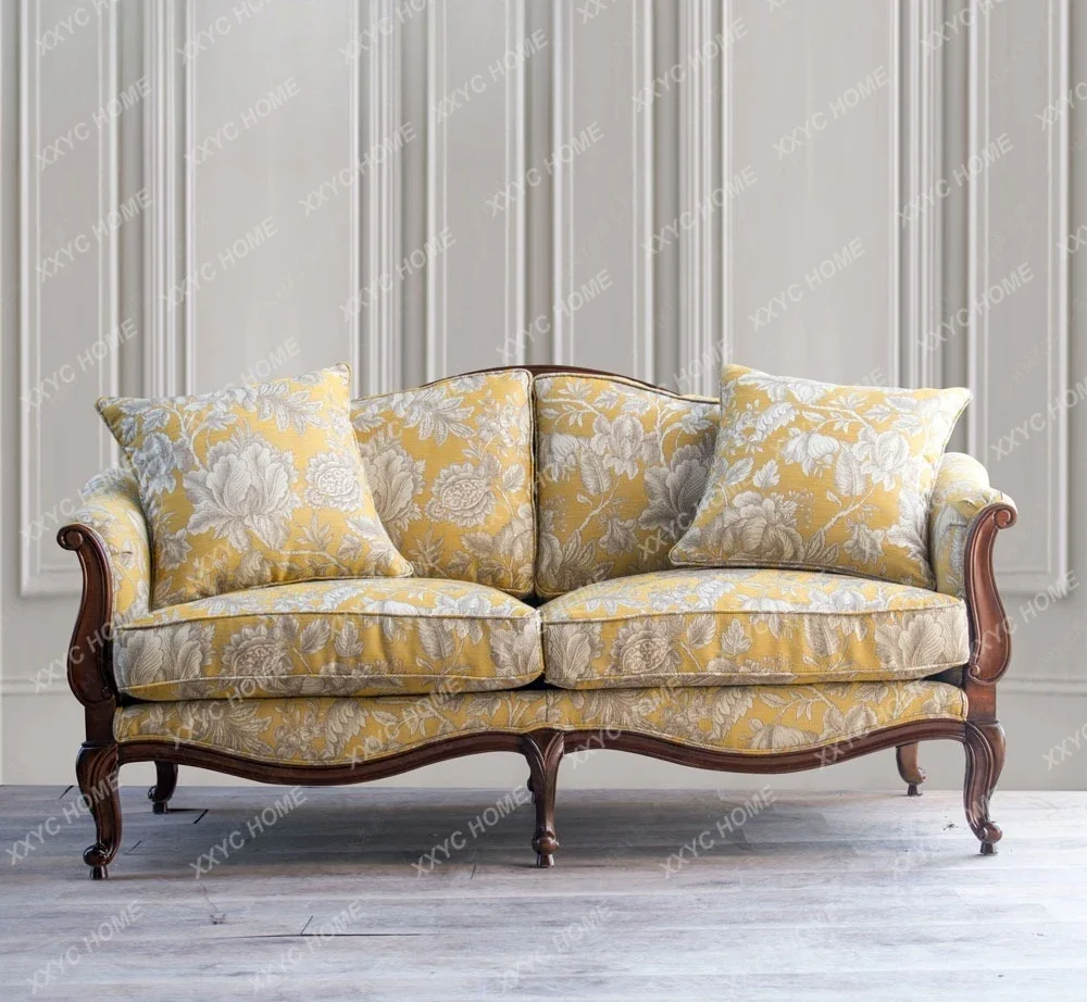 FF  solid wood retro three-person sofa combination simple engraving and high-end customization
