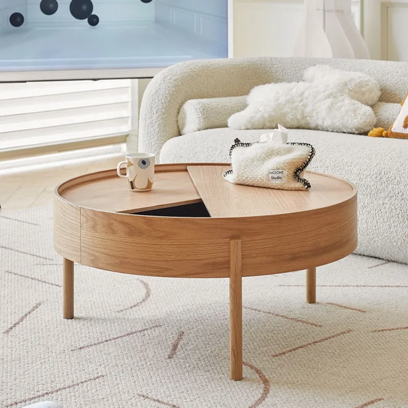 

Nordic rotatable solid wood coffee table combination household small apartment living room round