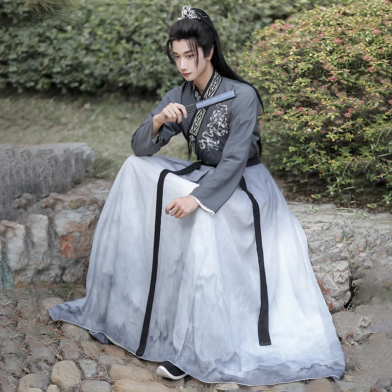 

Hanfu мужской древний китайский комплект Hanfu, мужской костюм для косплея, летняя вечеринка, черный наряд, традиционный китайский фехтовальщик династии Хань