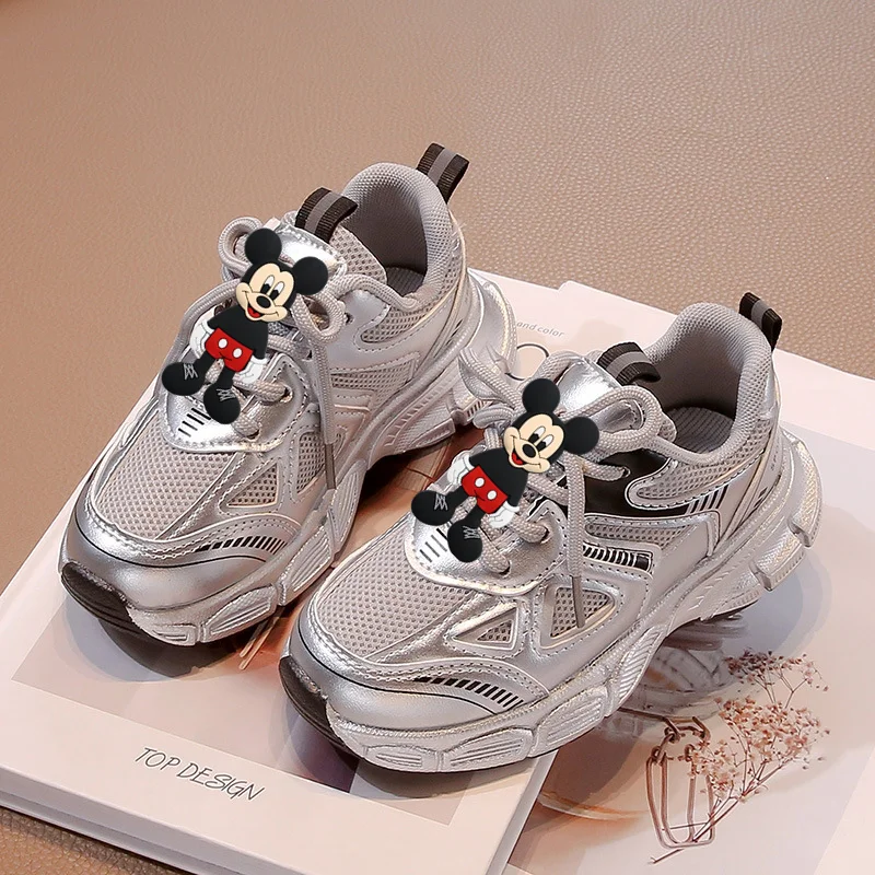 Zapatillas de deporte Disney para niños, nuevos zapatos informales cómodos y transpirables de moda para primavera y otoño de Mickey Mouse, zapatos para correr para estudiantes