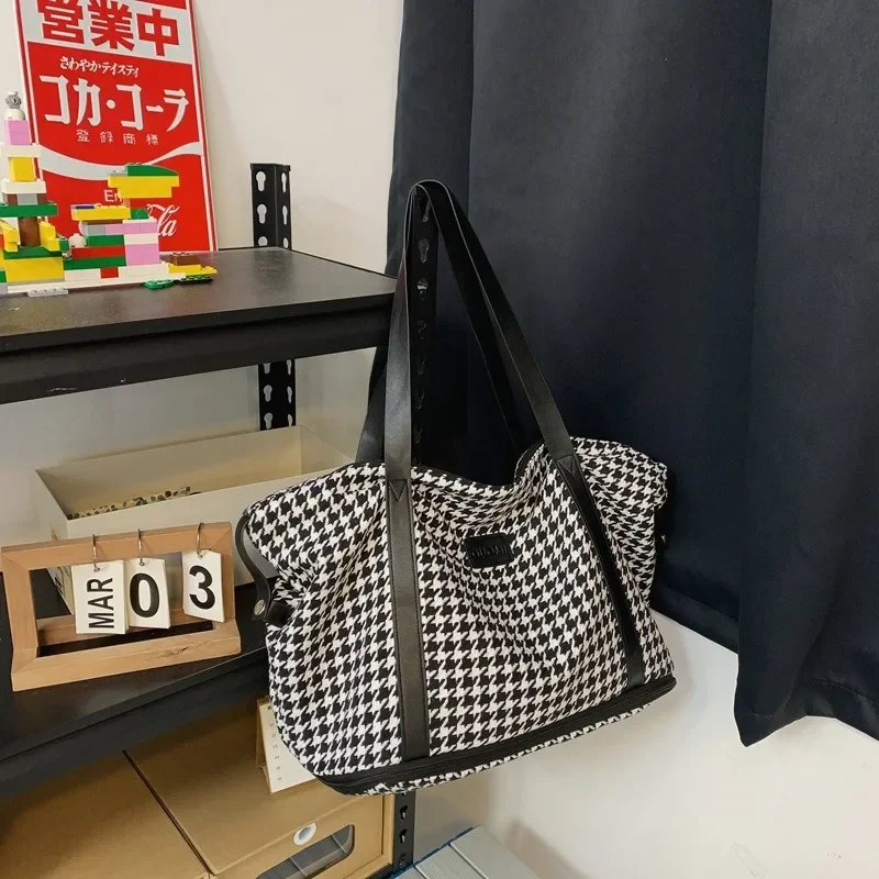 Double-Layer Plaid Travel Luggage Handbag Oxford Cloth Grid Stripe Fitness Yoga Gym Tote Bags Duffle Bag Large Capacity