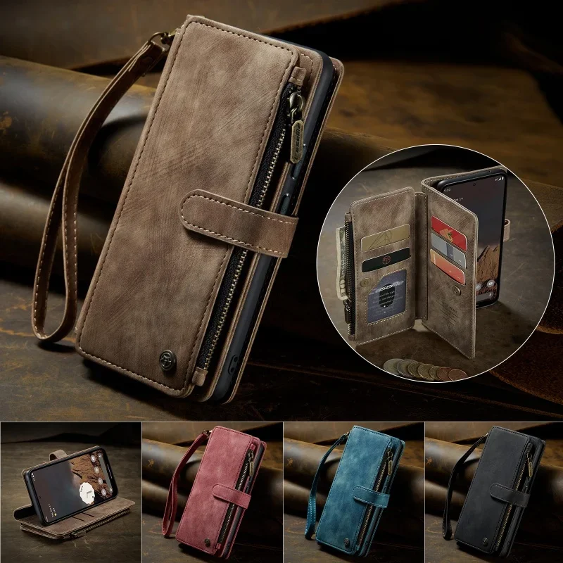 

Luxury Flip Wallet Card Cover for Google Pixel 9 Pro XL 9A 8 8A 7A Fold Pixel8 Pixel8A Pixel7A Lanyard Leather Zipper Purse Case