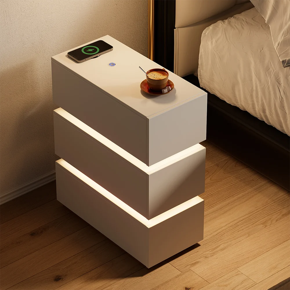 3-Drawer Storage Bedside Table LED Smart Nightstand with Light Drawer Storage Bedside Table - view 2