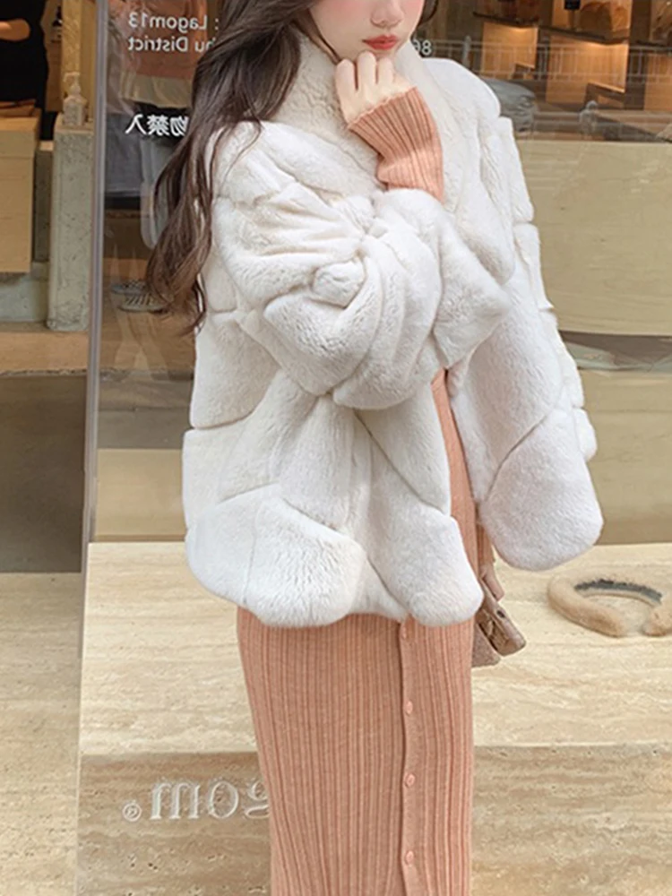 2023 Hot Sale Winter Women Chinchilla Real Rex Rabbit Fur Coat Natural Fur Jacket Short 55CM Fashion Overcoat Soft Warm Streetwe