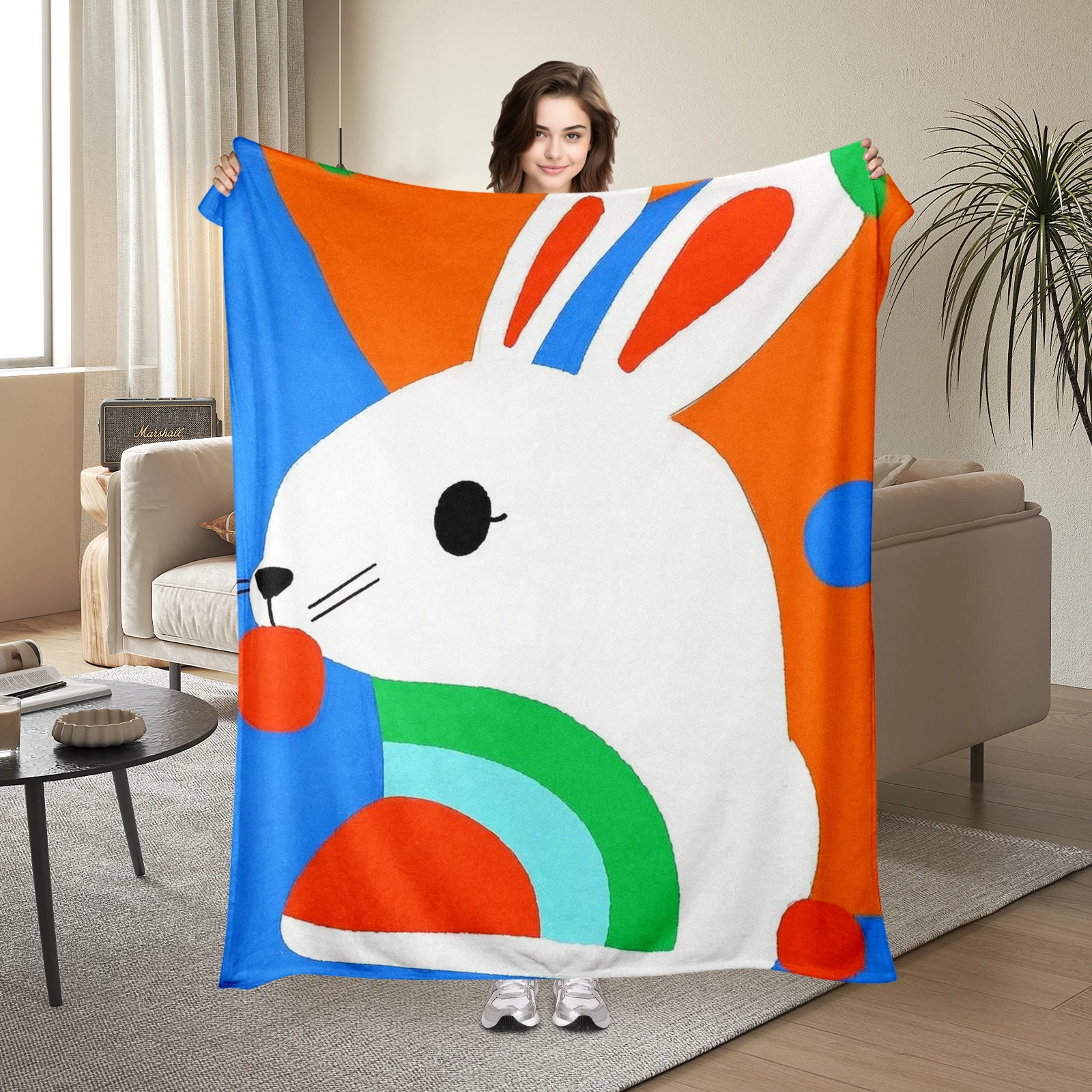 Modern And Artistic Colorful Geometric Rabbit Blanket, Adds A Touch Of Elegance And Warmth To Your Home Effortlessly