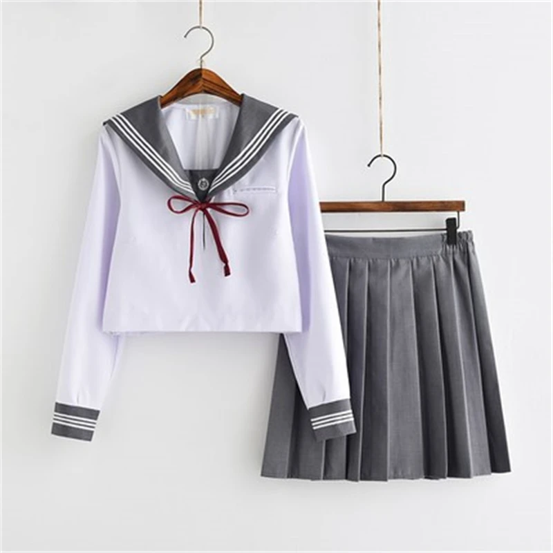 3Pcs Japanse Stijl Vrouwen School Uniformen Sailor College V-hals Tiener Meisjes Jk Uniform Student Cosplay Top + Plooirok + Boog