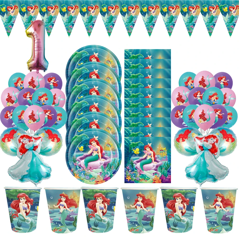 Girl Favors Party Supplies Little Mermaid Princess Ariel Party Accessories Decoration Family Festivel Event Gifts Tableware Cup