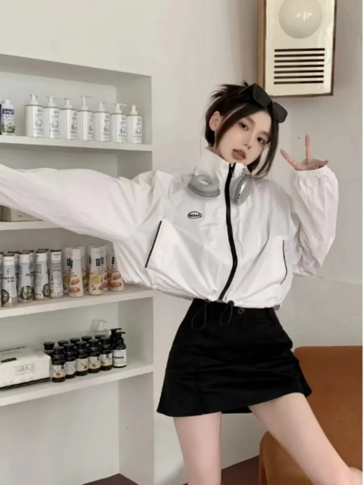 Korean Cropped Jacket Women Y2k Streetwear Loose Vintage Harajuku Outdoor Track Jackets Causal Short Thin Sports Outwear New